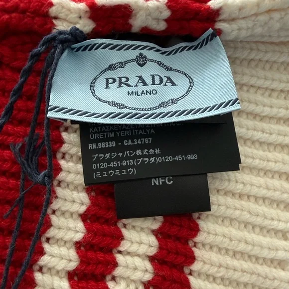 Prada Beanie Cashmere Red and White Hat - Picture 4 of 6